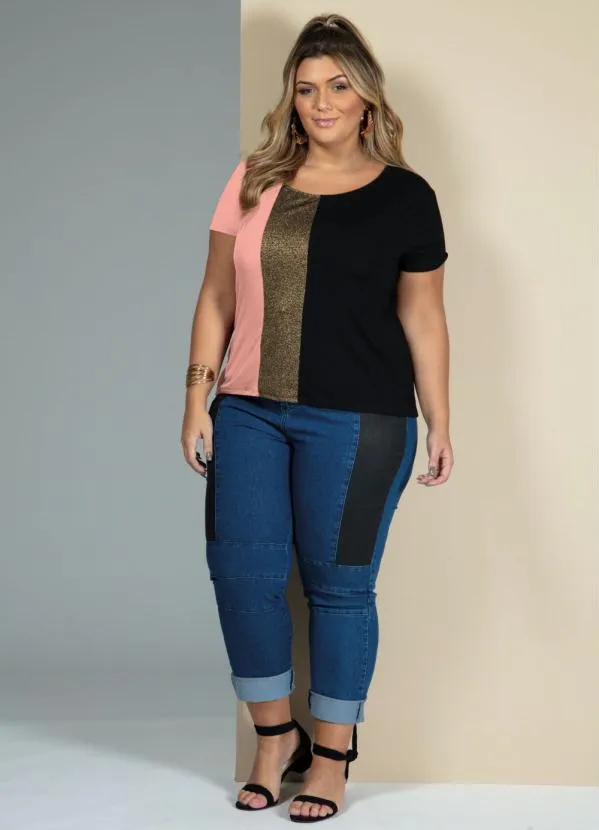 Quintess - Blusa Rosa e Preto com Recorte Frontal 7