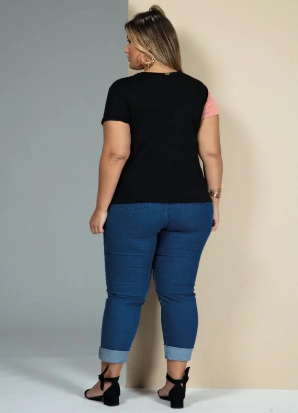 Quintess - Blusa Rosa e Preto com Recorte Frontal 8