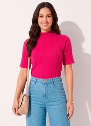 Blusa Rosa em Malha Jacquard