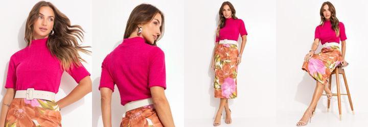 Blusa Rosa em Malha Jacquard