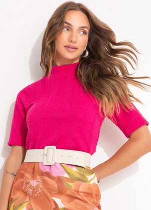 Quintess - Blusa Rosa em Malha Jacquard - QUINTESS