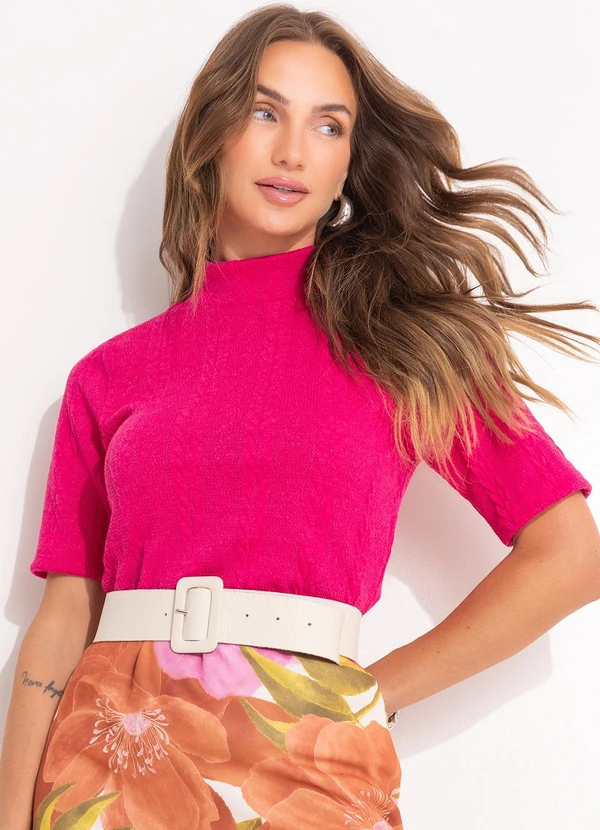 Quintess - Blusa Rosa em Malha Jacquard