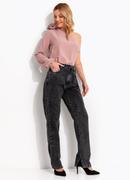 Blusa Rosa um Ombro S� com Flor Remov�vel e Manga Bufante