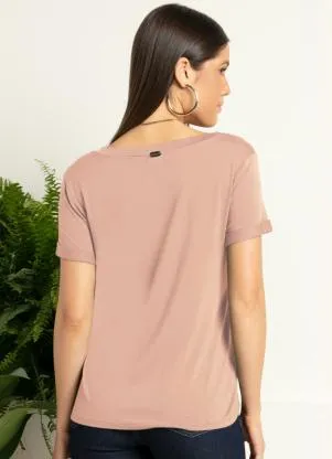 Quintess - Blusa Rose com Decote V e Bolso Frontal - QUINTESS