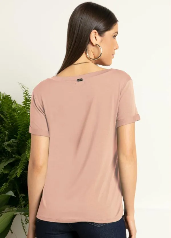 Quintess - Blusa Rose com Decote V e Bolso Frontal 7