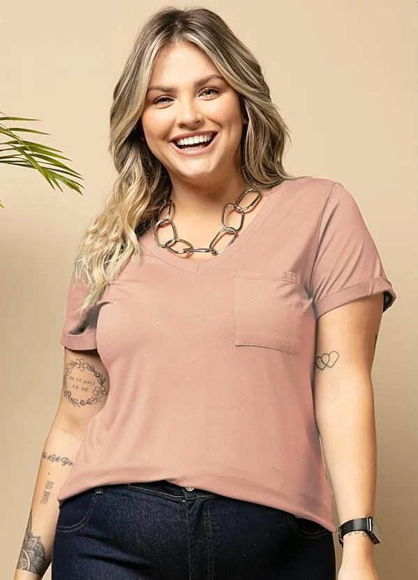 Quintess - Blusa Rose com Decote V e Bolso Frontal 4