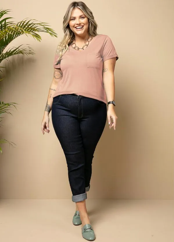 Quintess - Blusa Rose com Decote V e Bolso Frontal 2