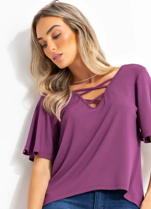 Quintess - Blusa Roxa com Cordel Transpassado - QUINTESS