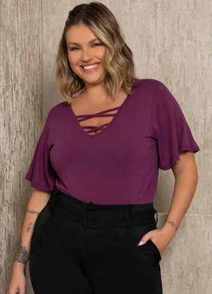 Quintess - Blusa Roxa com Cordel Transpassado - QUINTESS