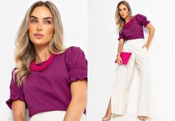 Blusa Roxa com El�stico nas Mangas