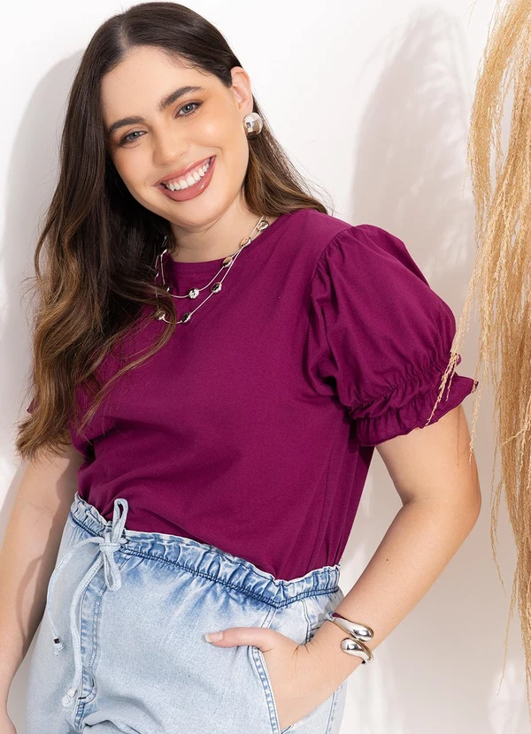 Quintess - Blusa Roxa com Elástico nas Mangas