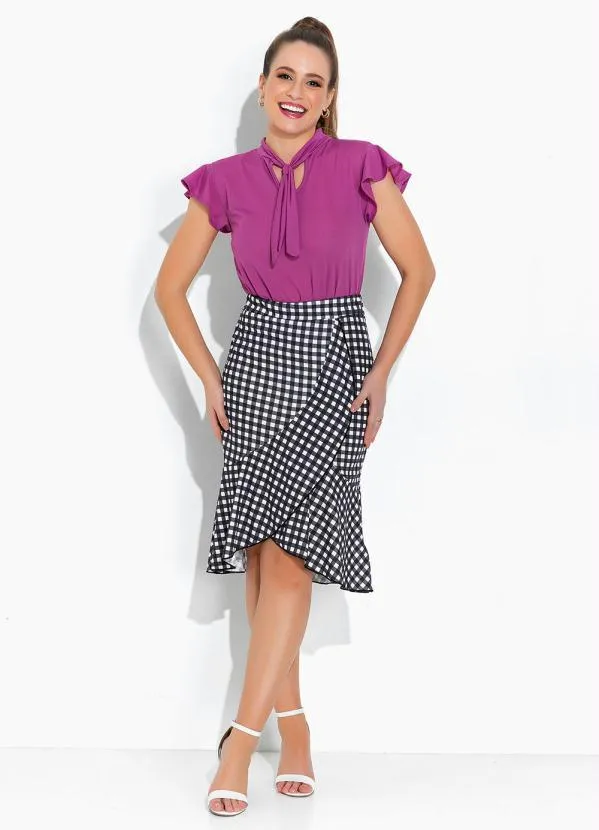 Rosalie - Blusa Roxa com Gola Laço 6