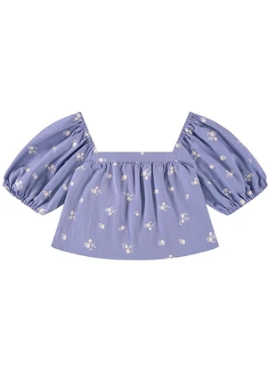 Enfim - Blusa Roxo Ampla Floral Bordada - ENFIM