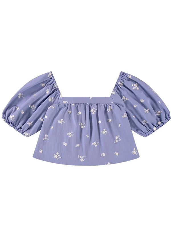 Enfim - Blusa Roxo Ampla Floral Bordada