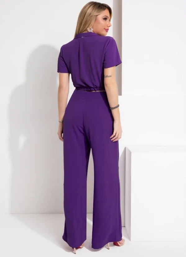 Quintess - Blusa Roxo Intenso com Gola e Zíper Frente