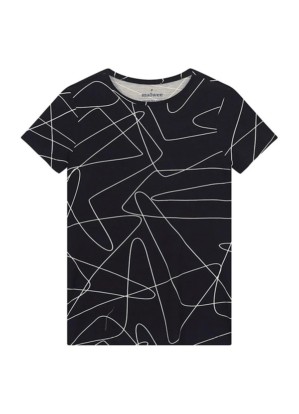 Malwee - Blusa Slim Abstrata em Viscose Azul Marinho