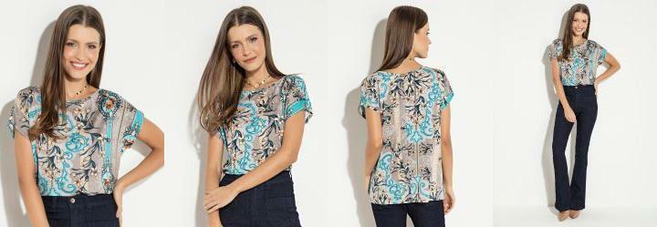 Blusa Soltinha Leno Cinza com Mangas Curtas