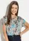 Quintess - Blusa Soltinha Lenço Cinza com Mangas Curtas - variação: Lenço Cinza