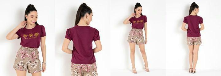 Blusa T-Shirt Bord com Estampa Frontal