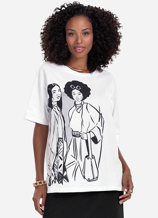 Rovitex - Blusa T- Shirt com Estampa Metalizada Branco