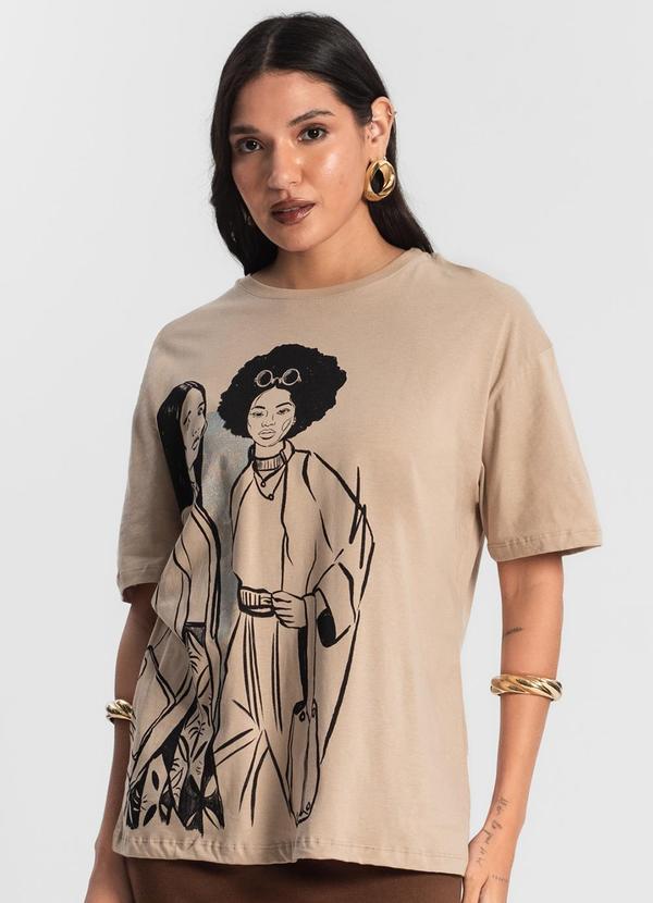 Rovitex - Blusa T- Shirt com Estampa Metalizada Marrom