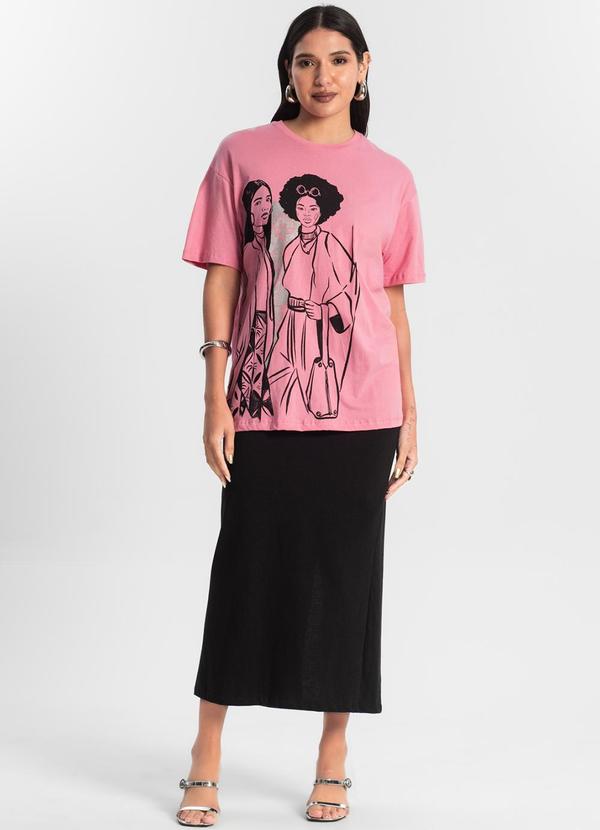 Blusa T- Shirt com Estampa Metalizada Rosa - Rovitex