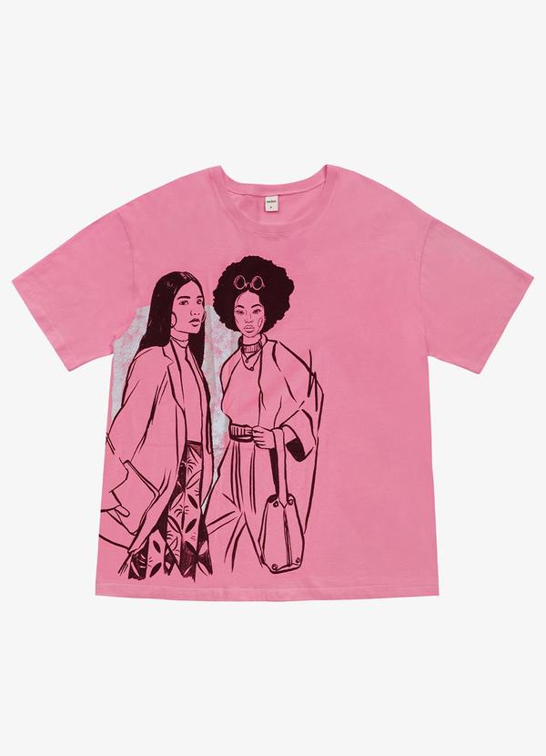 Blusa T- Shirt com Estampa Metalizada Rosa - Rovitex