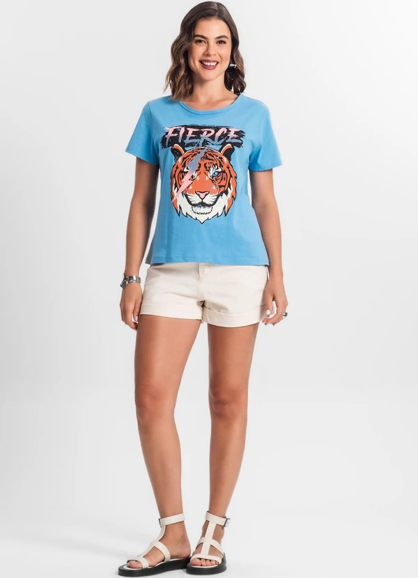 Select - Blusa T-Shirt Feminina Estampada Azul 3