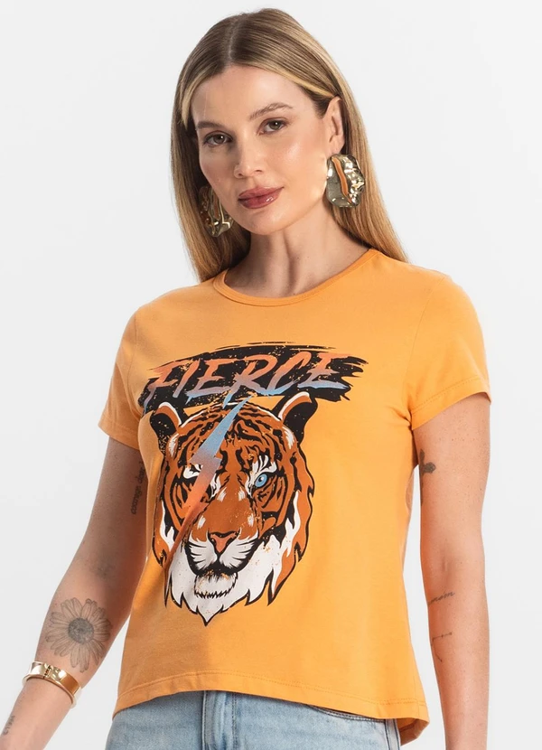 Select - Blusa T-Shirt Feminina Estampada Laranja