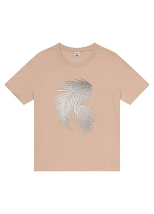 Malwee - Blusa Taupe em Malha Folhagens Foil - MALWEE