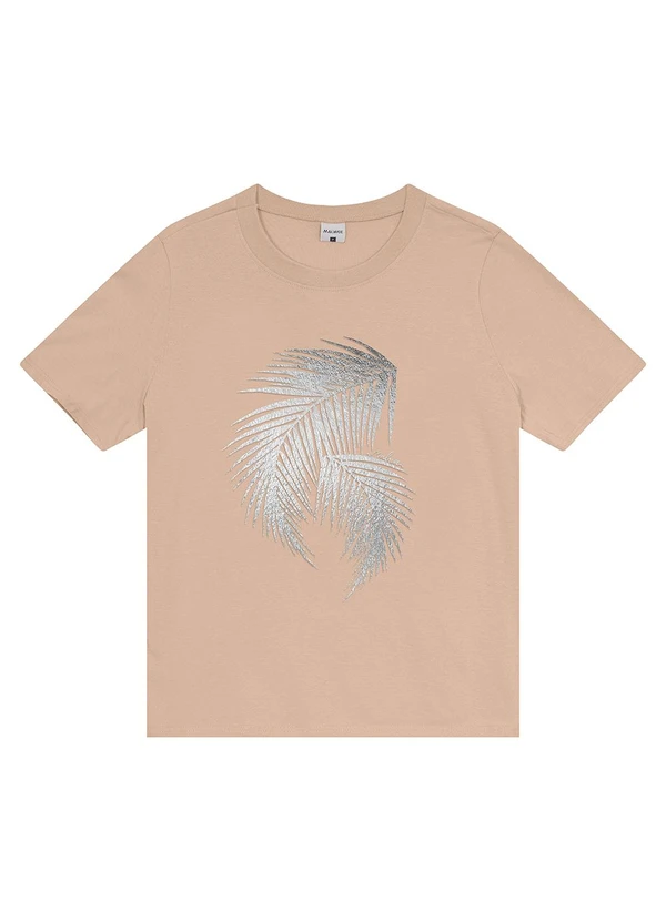 Malwee - Blusa Taupe em Malha Folhagens Foil