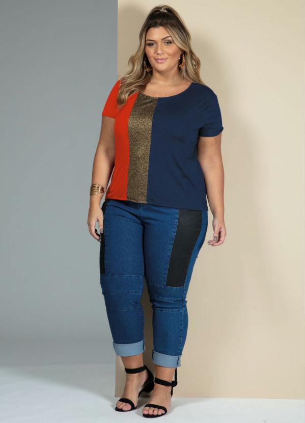 Quintess - Blusa Telha e Marinho com Recorte Frontal 8