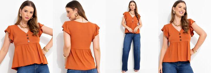 Blusa Terracota em Malha de Viscose com Elastano