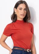 Blusa Gola Alta Terracota em Malha de Viscose com Bot�es no Ombro