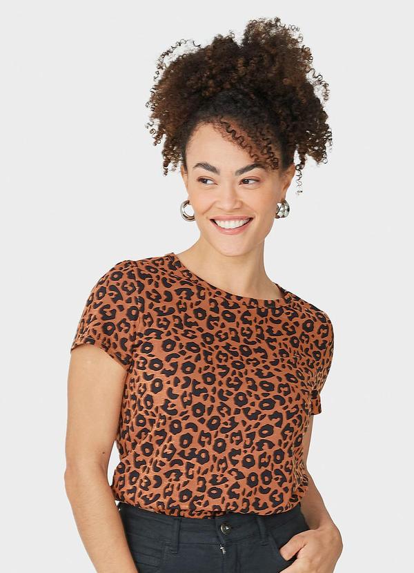 Malwee - Blusa Tradicional Animal Print Marrom