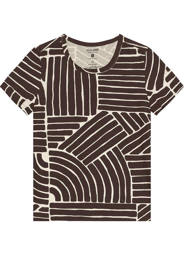 Malwee - Blusa Tradicional Geométrica Marrom