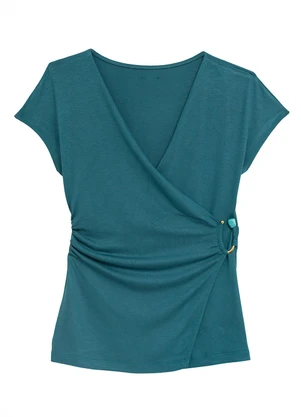 Enfim - Blusa Transpassada em Viscose Azul Turquesa - ENFIM