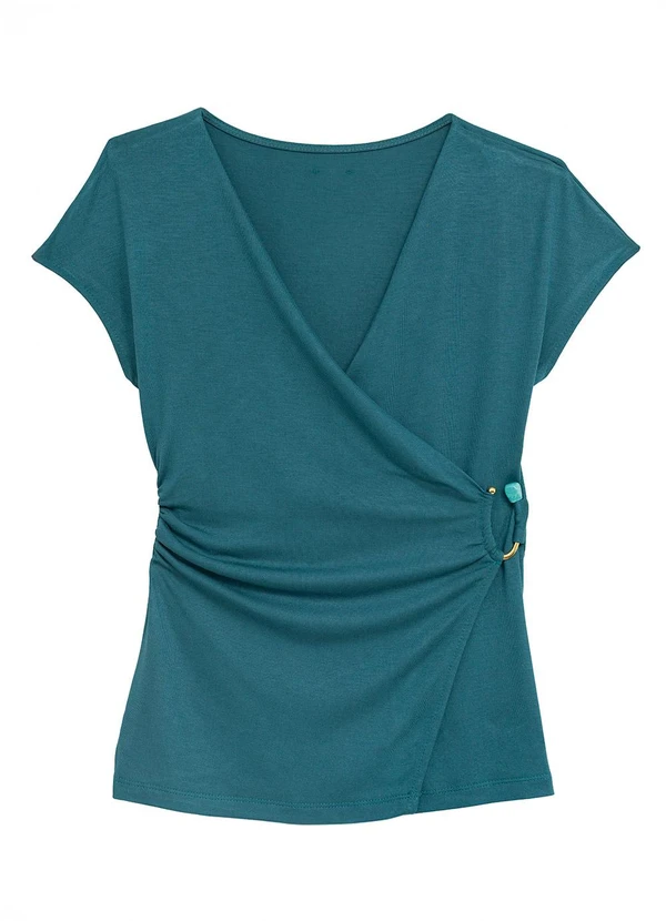 Enfim - Blusa Transpassada em Viscose Azul Turquesa
