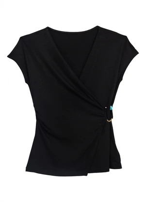 Enfim - Blusa Transpassada em Viscose Preto - ENFIM