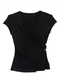 Enfim - Blusa Transpassada em Viscose Azul Turquesa - variação: Preto