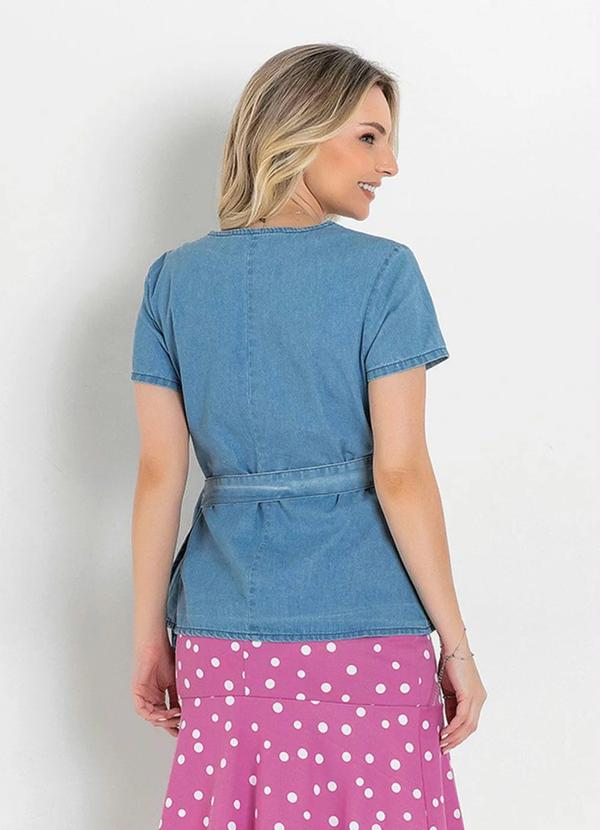 Outlet - Blusa Transpassada Jeans Claro 2