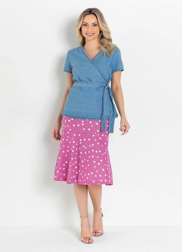 Outlet - Blusa Transpassada Jeans Claro 3