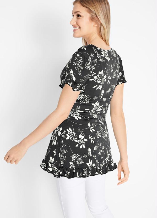 Outlet - Blusa Transpassada Manga Curta Floral Dark 2