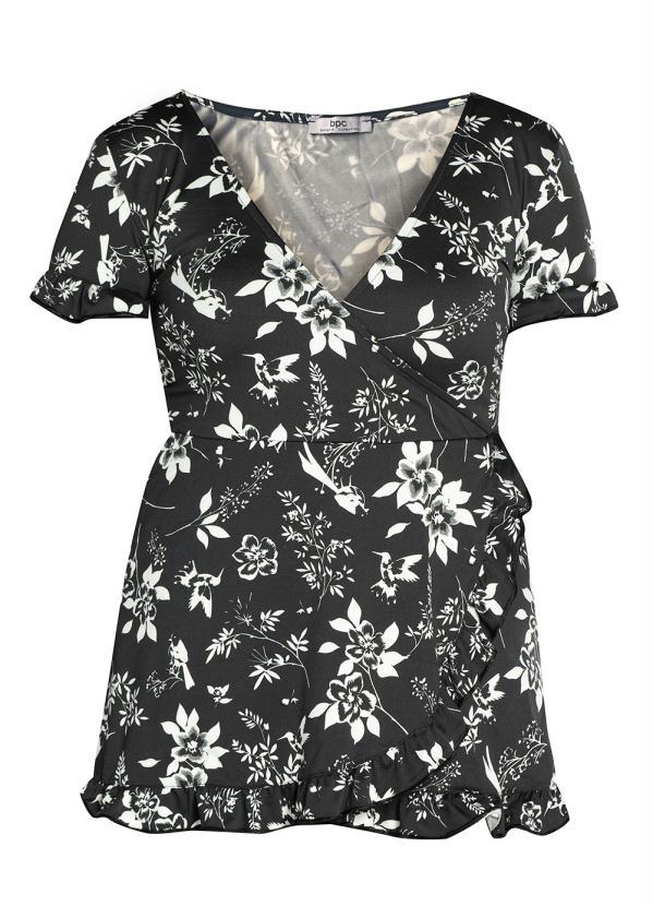 Outlet - Blusa Transpassada Manga Curta Floral Dark 3