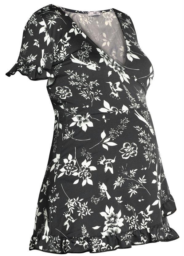 Outlet - Blusa Transpassada Manga Curta Floral Dark 6