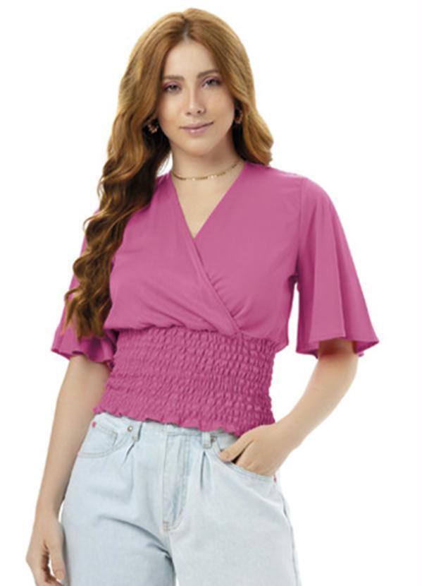 Angel - Blusa Transpassada Viscose Chiclete Rosa