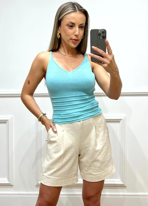 Doce Tom - Blusa Tricot Canelada  Detalhes e Tramas Azul - DOCE TOM