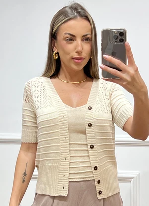 Doce Tom - Cardigan Trico Manga Curta Bege - DOCE TOM