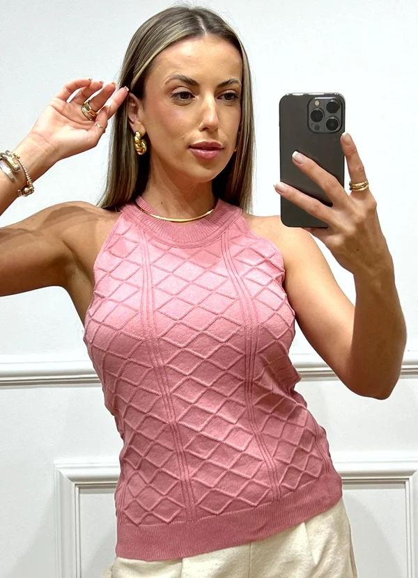 Doce Tom - Blusa Tricot sem Manga Rosa