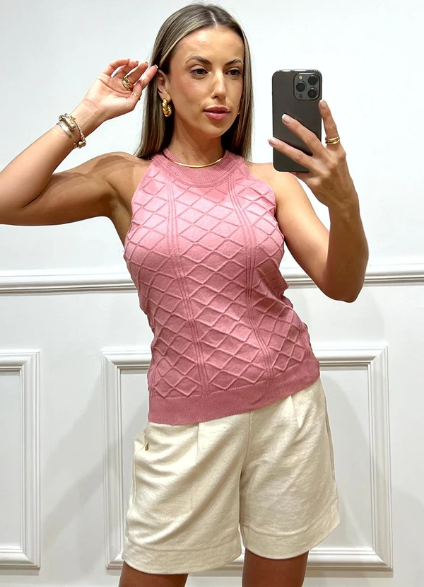 Doce Tom - Blusa Tricot sem Manga Rosa 2